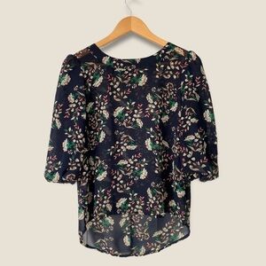 RW&CO. Semi Sheer Floral Bubble Sleeve Blouse